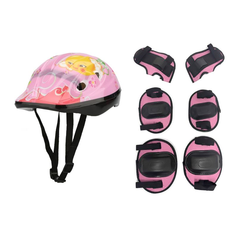 GENERICO - Casco Niño  Muñequera Coderas Rodilleras Bici Skate -Rosa
