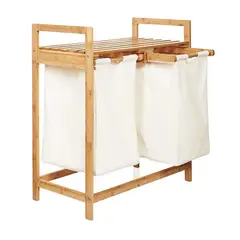 SANTU HOME & DECO - Estante de Bambú Para Ropa Con Doble Cesta Beige