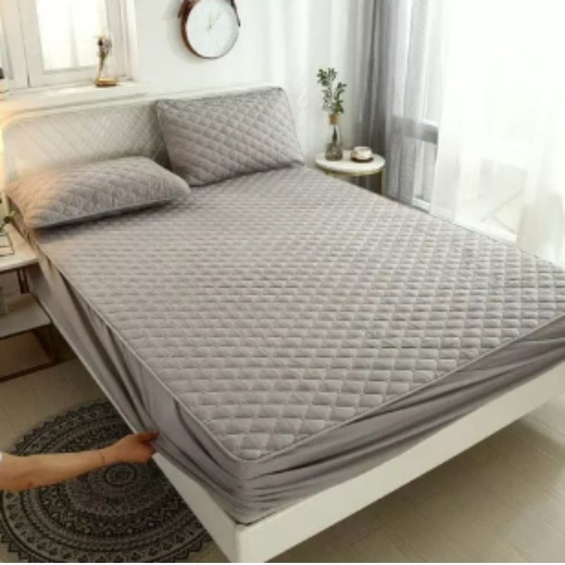 GENERICO - Cubre colchón impermeable GRIS  + 2 fundas almohada King