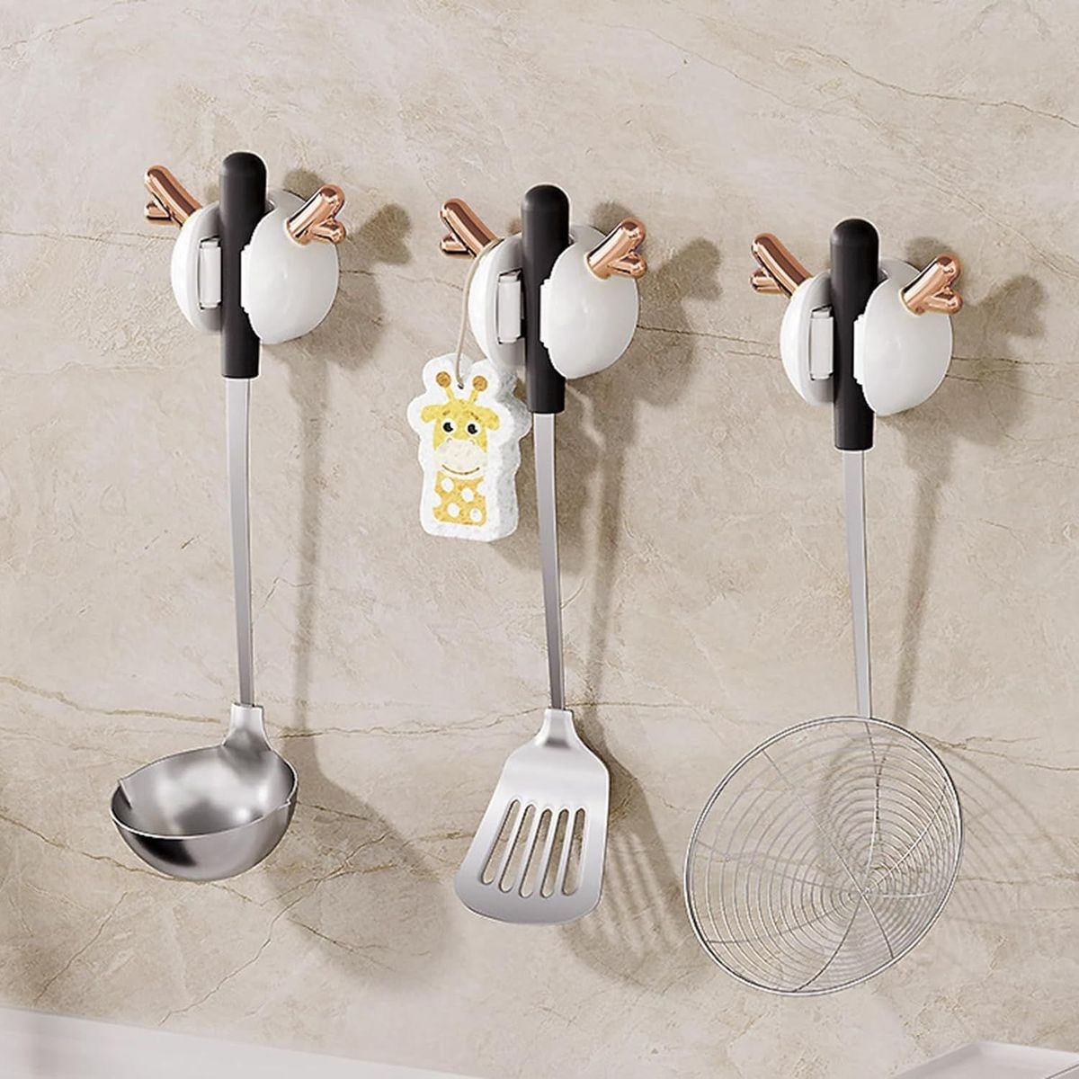 SANTU HOME & DECO - Soporte Adhesivo Para Escobas Blanco