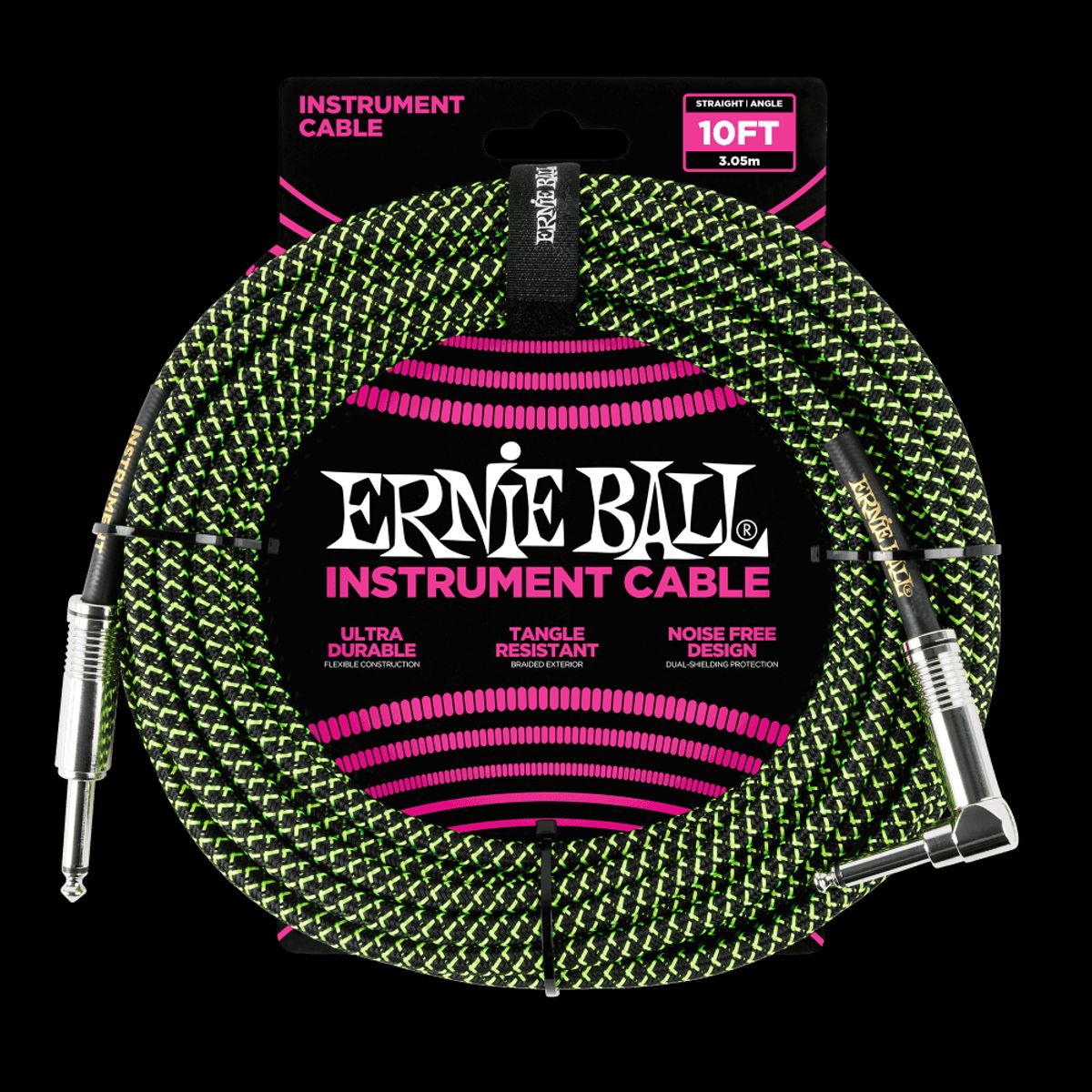 ERNIE BALL - Cable de Instrumento Trenzado Verde/Negro 3m Ernie Ball 6077