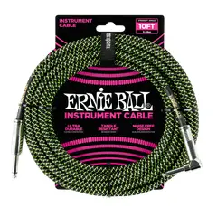 ERNIE BALL - Cable de Instrumento Trenzado Verde/Negro 3m 6077
