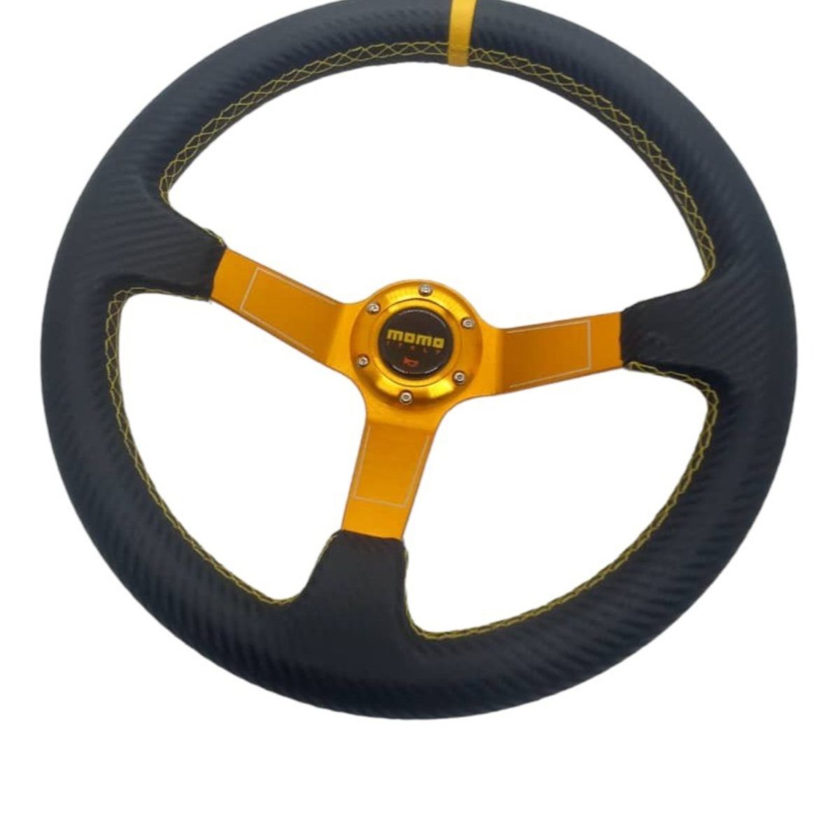 GENERICO - Volante auto deportivo momo con botón bocina Carbono liso