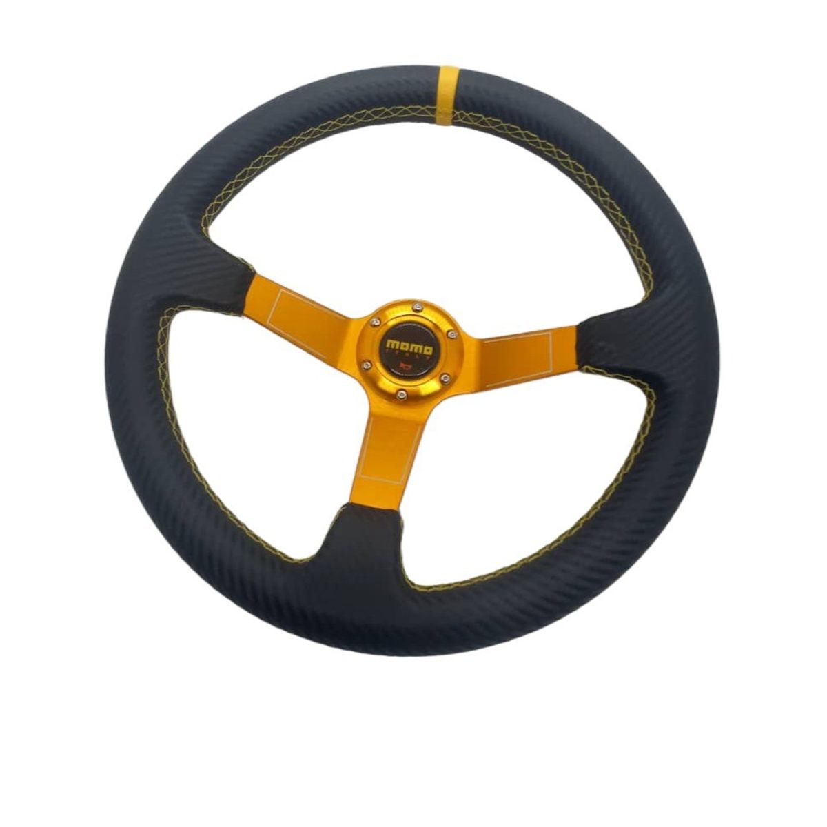 GENERICO - Volante auto deportivo momo con botón bocina Carbono liso