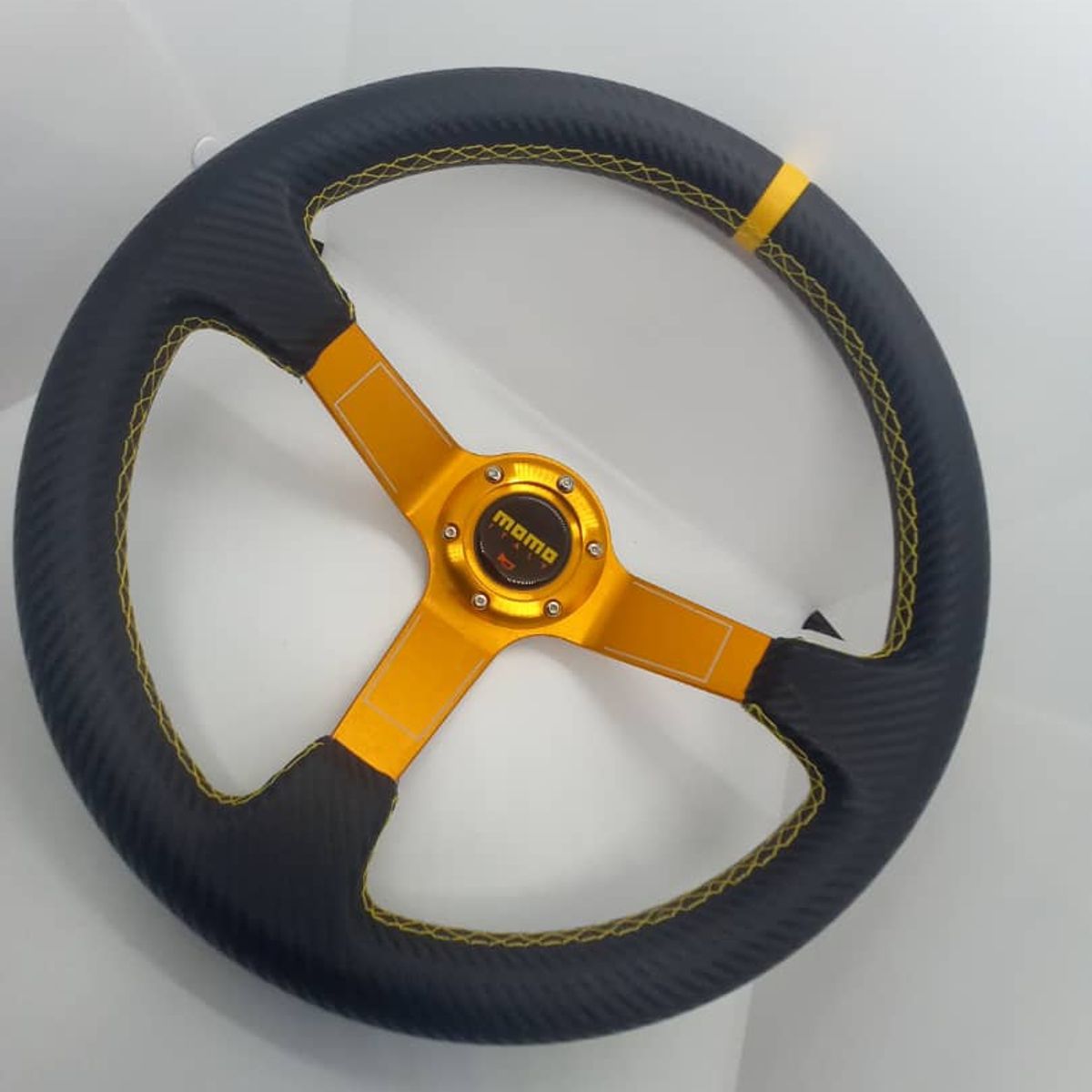 GENERICO - Volante auto deportivo momo con botón bocina Carbono liso