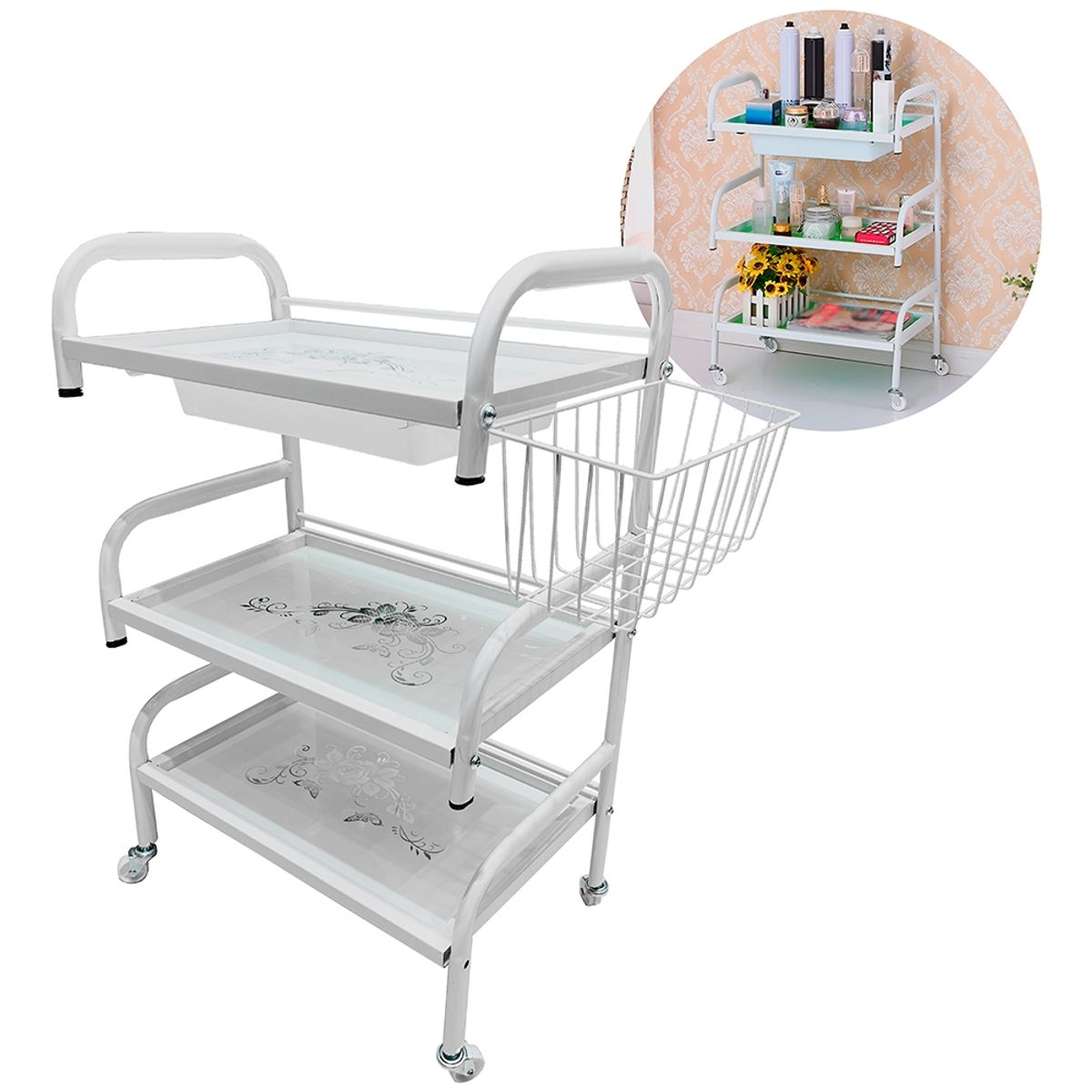 GENERICO - Mesa Auxiliar Centro Estética Carro Móvil 3 Niveles Y Cajón