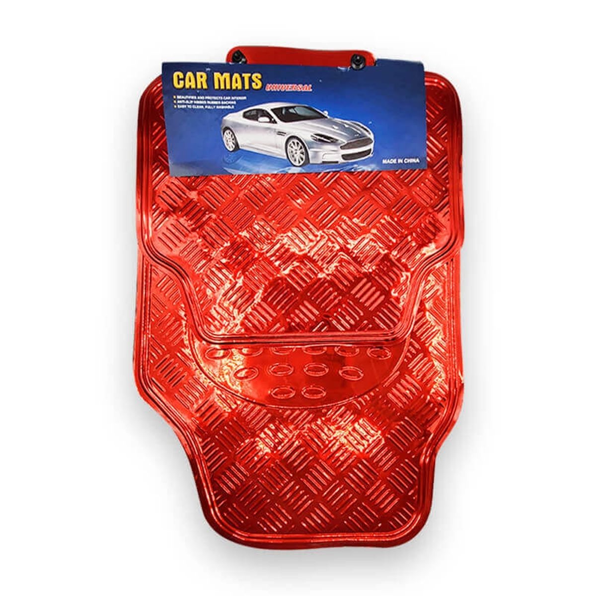GENERICO - 4pcs Alfombras de piso para auto rojo tapiz diseno metalico