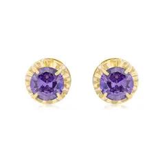 JB JOYAS BARON - Aros de Oro 18kt Chatón Amatista Circonita 3mm