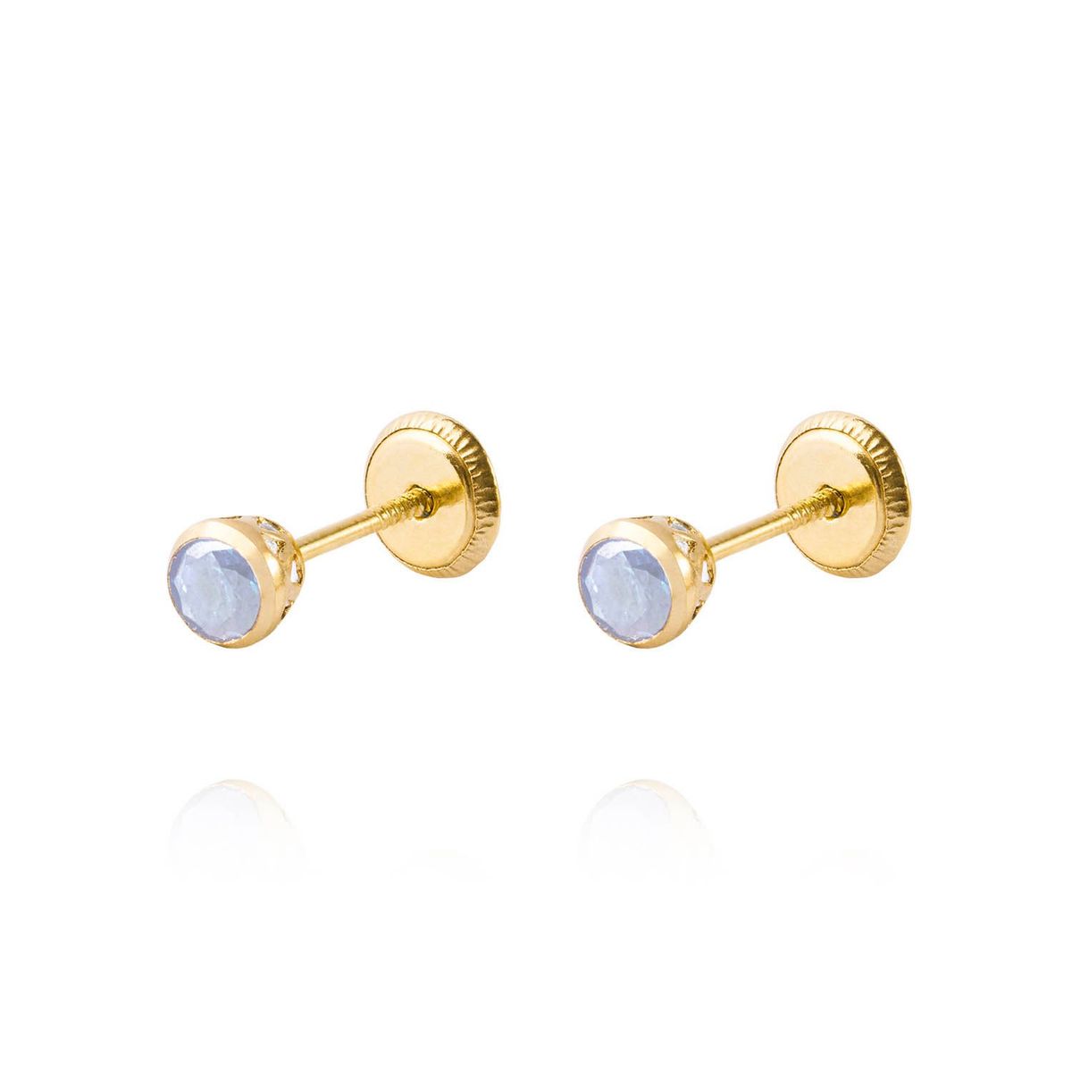 JB JOYAS BARON - Aros de Oro 18kt Tipo Punto de Luz  Agua Marina de  3,0mm