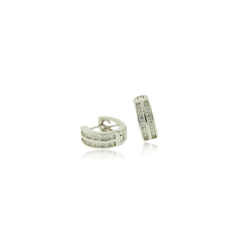 JB JOYAS BARON - Aros de Plata Esterlina 925 Argollas Riel Doble Circonita