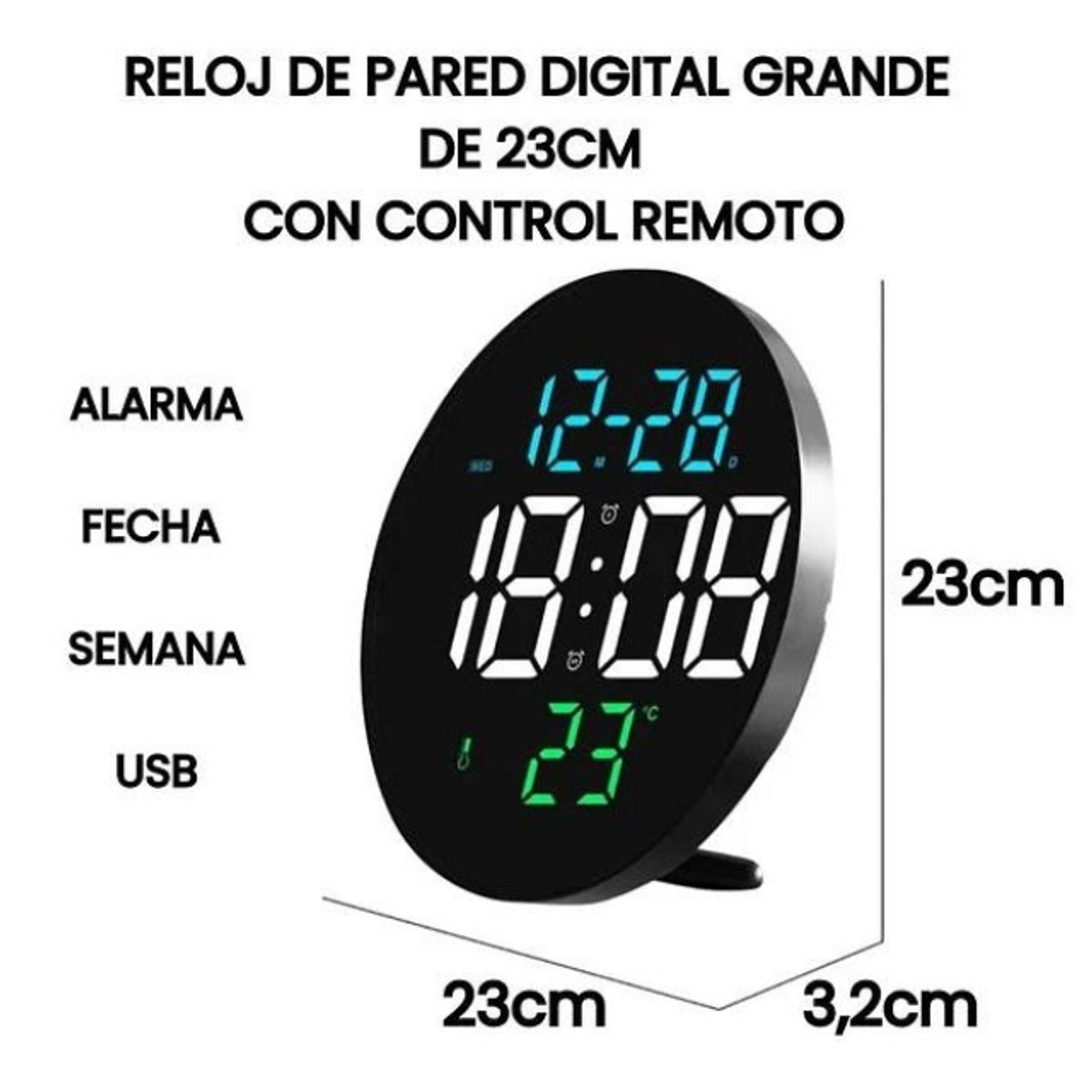 GENERICO - Reloj de Pared LED Grande Digital 23cm