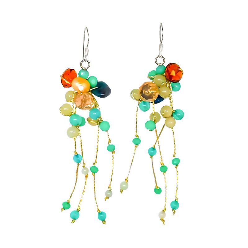 ANDREA COGGIOLA JOYAS - Aros Gancho Hilos Seda Dorados Piedras Cristal Colores Plata Fina 925