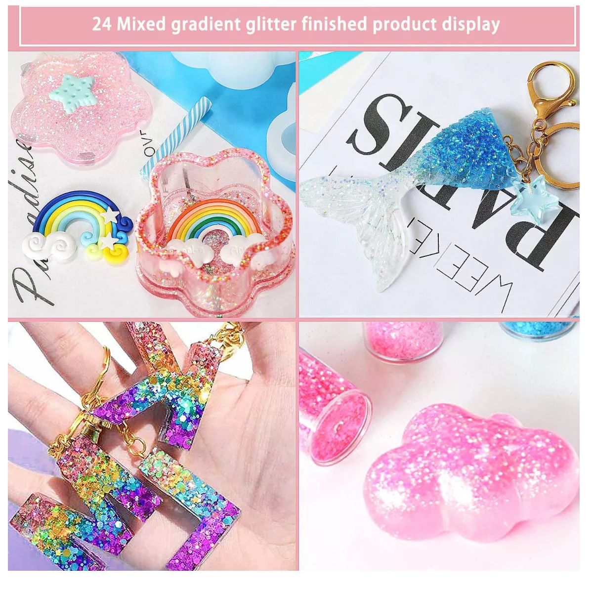 GENERICO - Glitter Para Resina Uv 12 Colores Aros Llaveros Colgante.