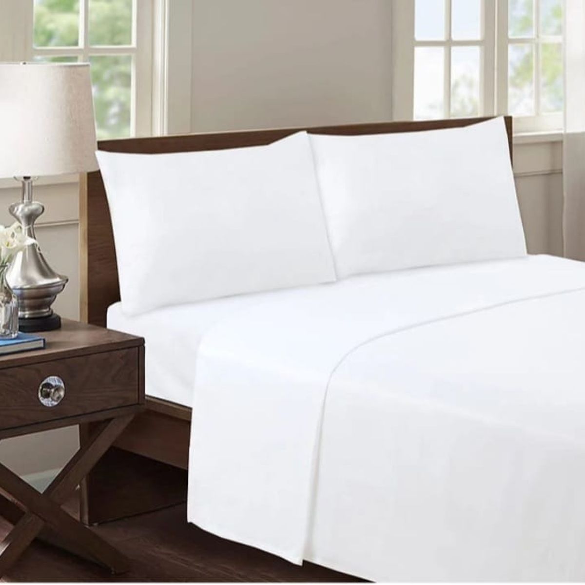 GENERICO - Juego de Sábana 1.5 Plazas 144 Hilos Color Blanco GS001