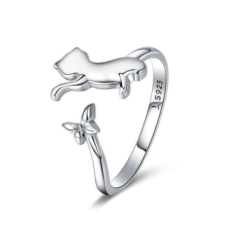 TODOJOYAS - Anillo Plata 925 Gato y Mariposa