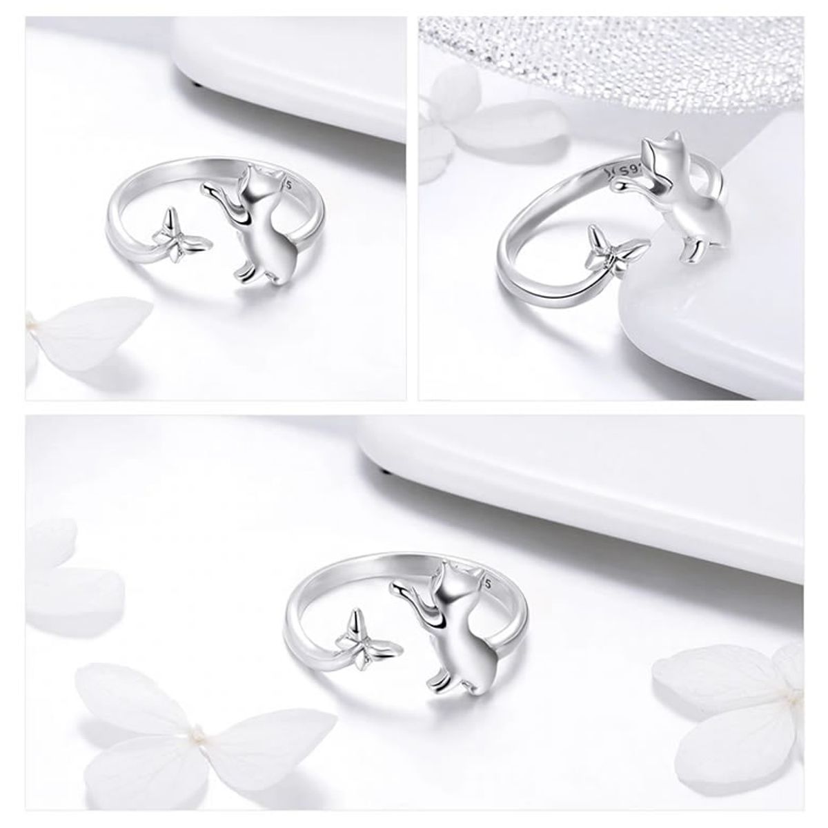 TODOJOYAS - Anillo Plata 925 Gato y Mariposa