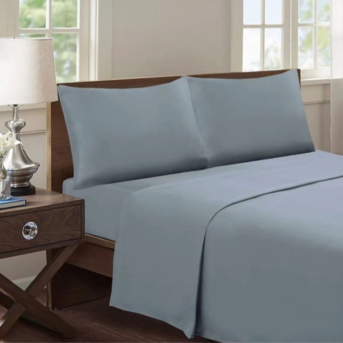 GENERICO - Juego de Sábana 1.5 Plazas 144 Hilos Color Gris GS007