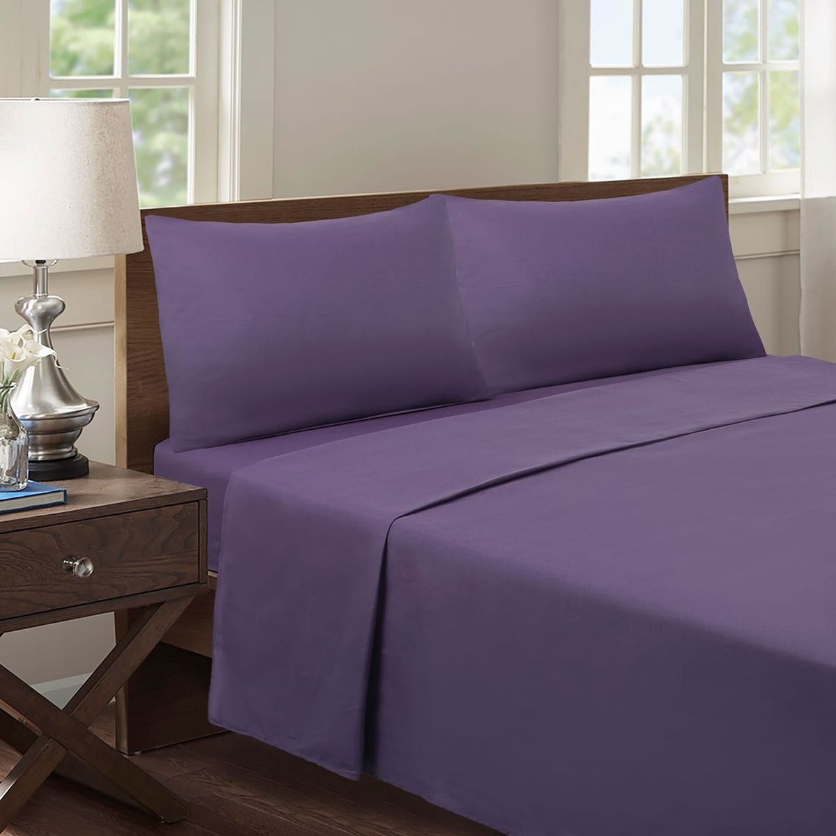 GENERICO - Juego de Sábana 1.5 Plazas 144 Hilos Color Lila GS011