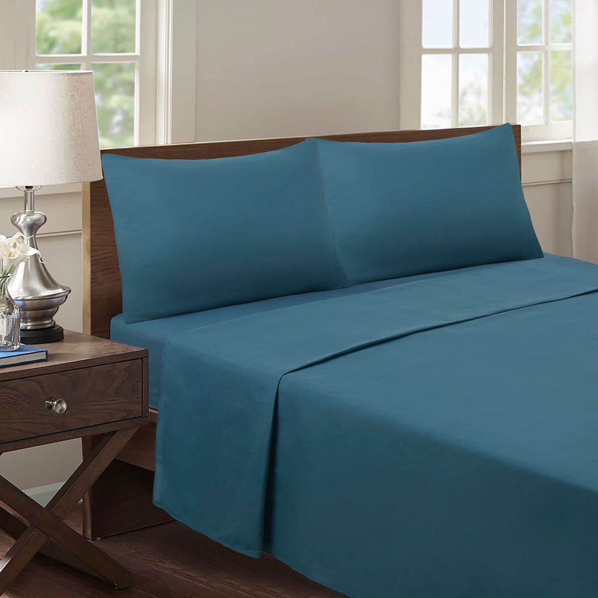 GENERICO - Juego de Sábana 1.5 Plazas 144 Hilos Color Azul GS012