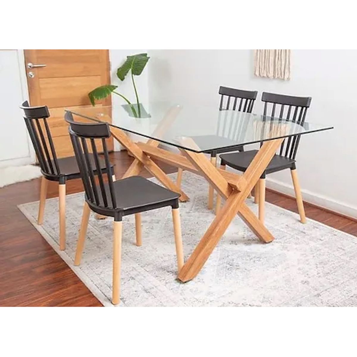 GENERICO - juego comedor 140x90 mas 6 sillas Windsor NEGRAS