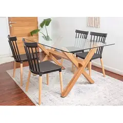 GENERICO - Juego comedor 140x90 mas 6 sillas Windsor NEGRAS