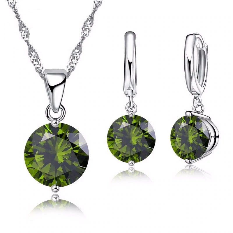 TODOJOYAS - Conjunto Cristal Circulo Verde Plateado