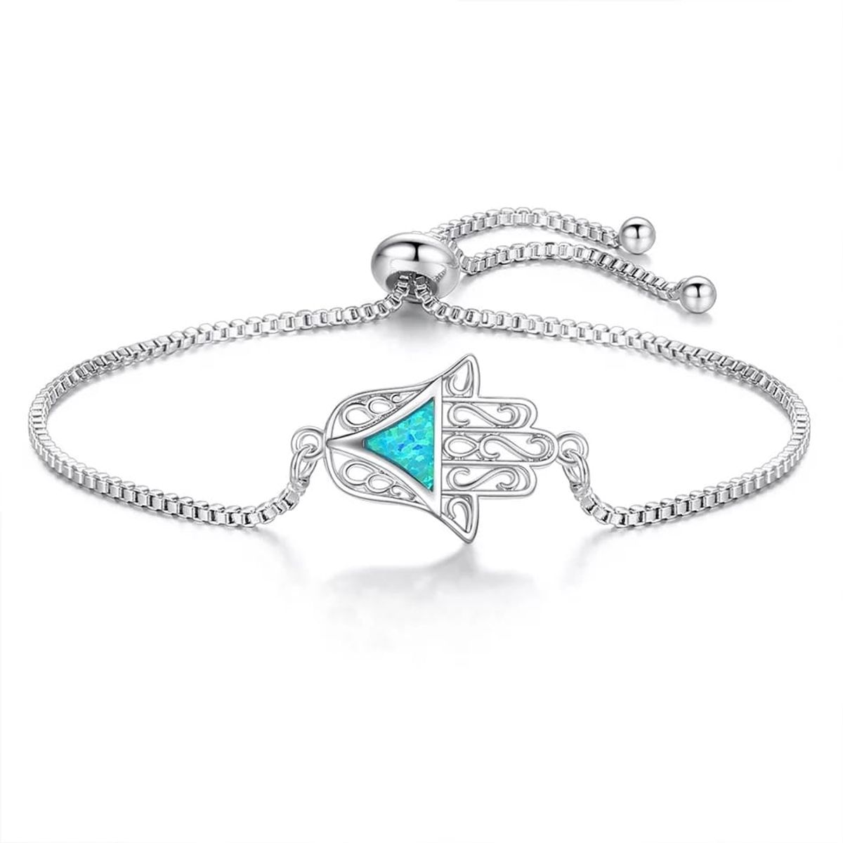 TODOJOYAS - Pulsera Mano de Fatima Opal Plateado