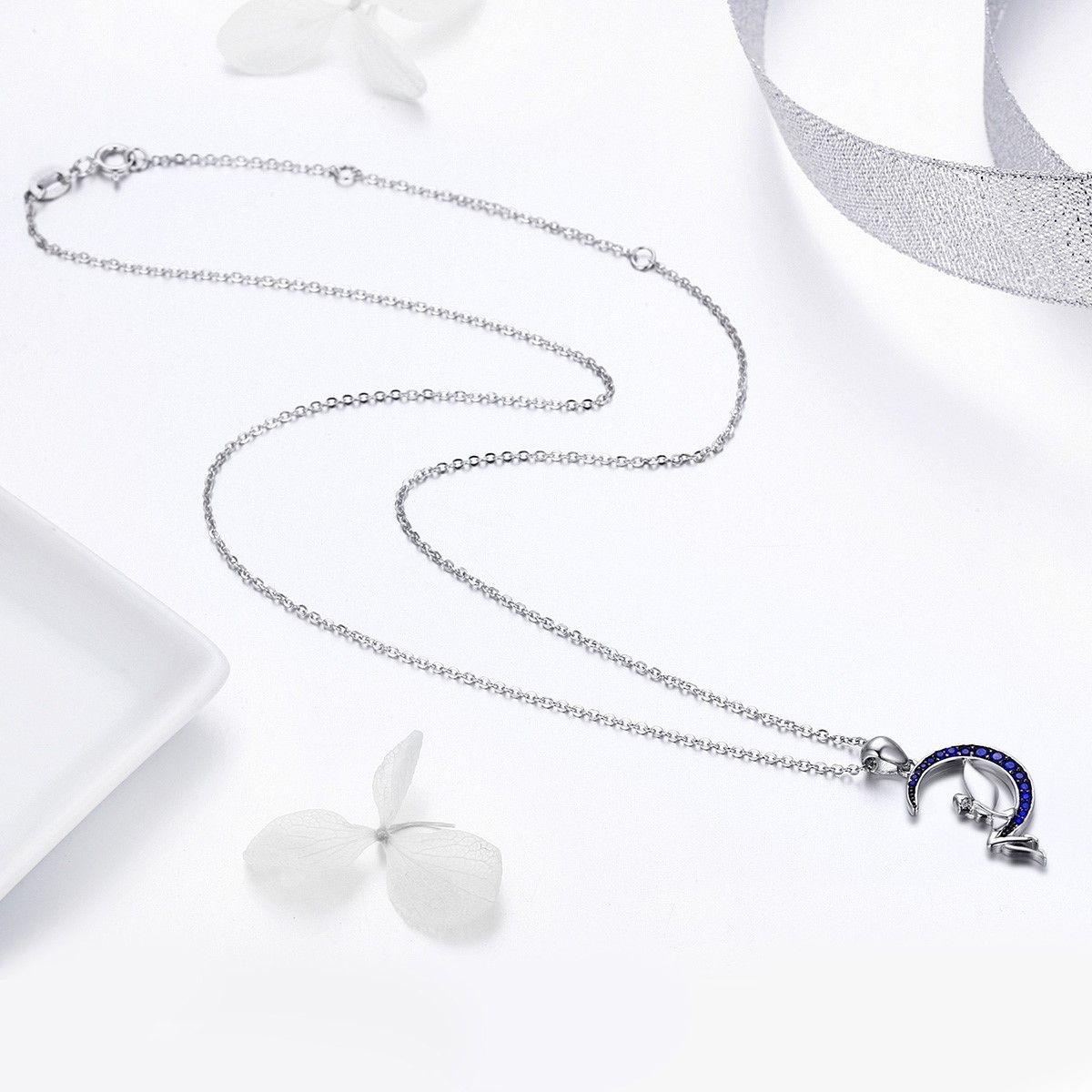 TODOJOYAS - Collar Plata 925 Hada Luna Azul con Circones
