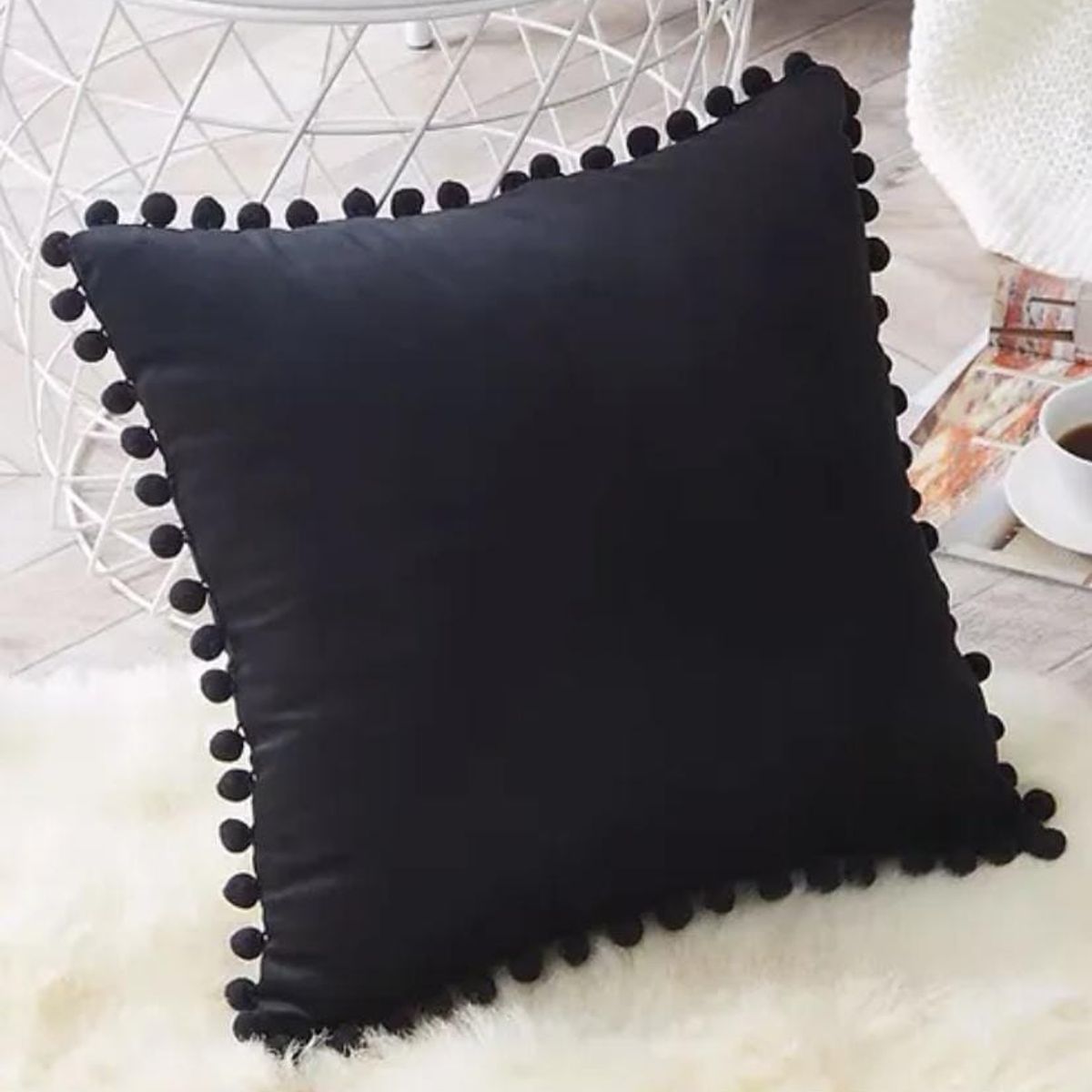 GENERICO - Pack de 3 fundas para cojín con pompones