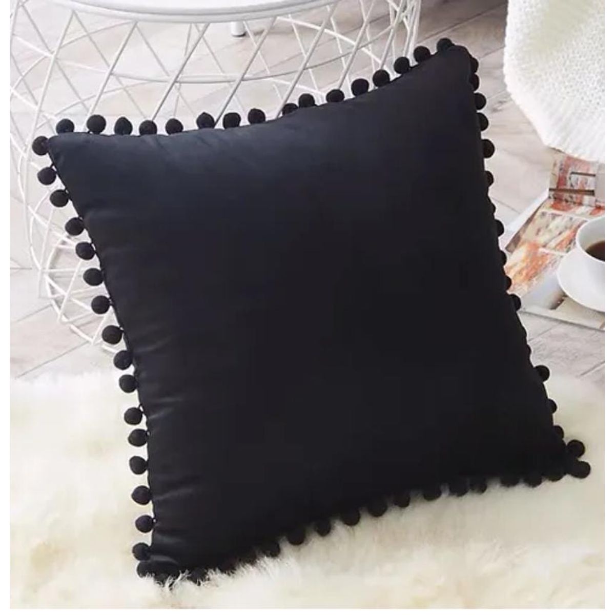 GENERICO - Pack de 3 fundas para cojín con pompones