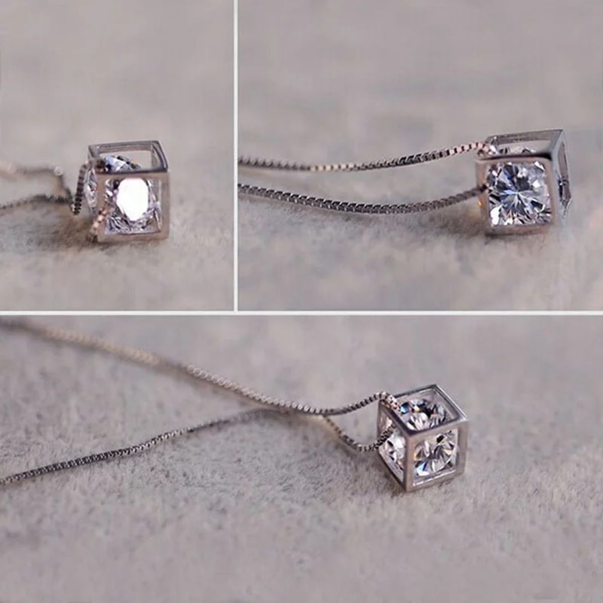 TODOJOYAS - Collar Cubo con Circon Plateado