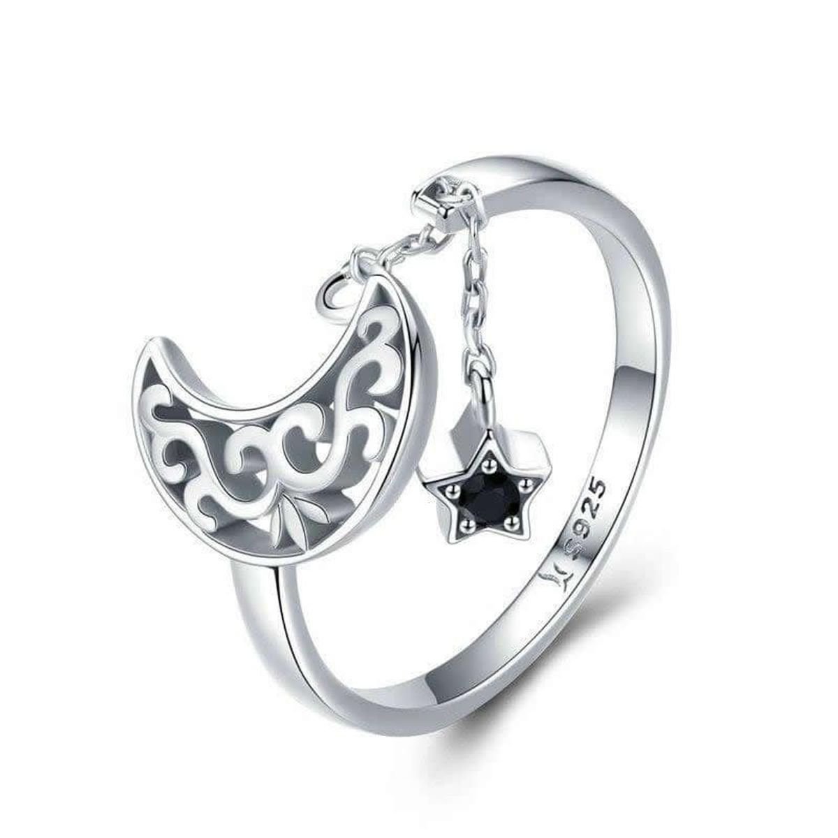 TODOJOYAS - Anillo Plata 925 Luna y Estrella
