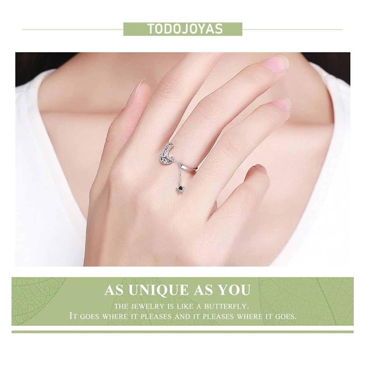 TODOJOYAS - Anillo Plata 925 Luna y Estrella