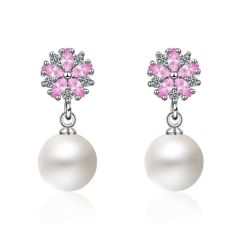 TODOJOYAS - Aros Perla Con Circones Rosa Plateado