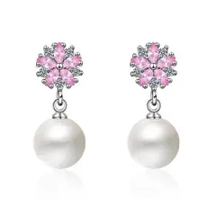 TODOJOYAS - Aros Perla Con Circones Rosa Plateado