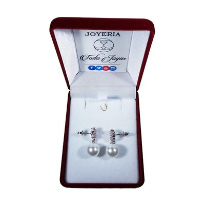 Imagen 2 del producto Aros Perla Con Circones Rosa Plateado