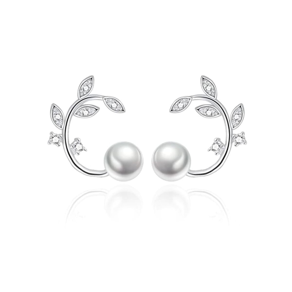 TODOJOYAS - Aros Perla y Hojas Circones Plateado