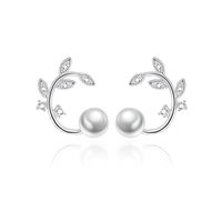 Aros Perla y Hojas Circones Plateado