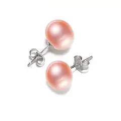 TODOJOYAS - Aros Plata 925 Pasador Perla Rosada
