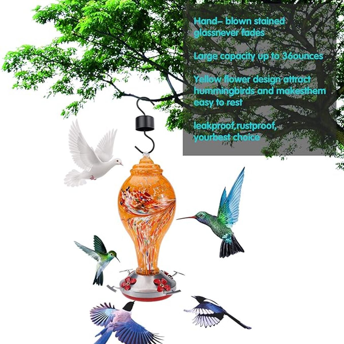 GENERICO - Comedero y Bebedero para colibríes vidrio soplado 1065 mL.