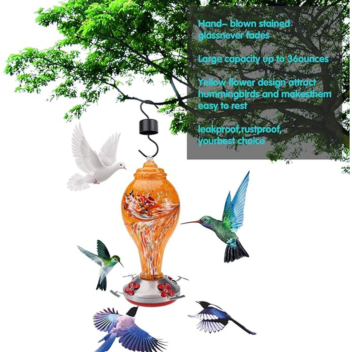 GENERICO - Comedero y Bebedero para colibríes vidrio soplado 1065 mL.