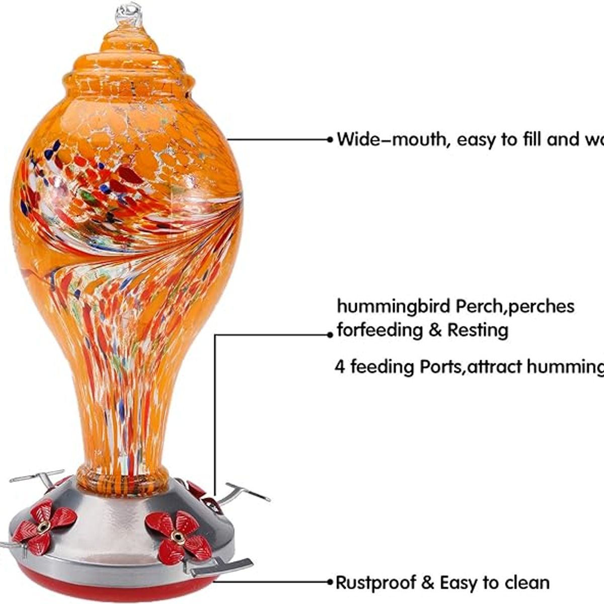 GENERICO - Comedero y Bebedero para colibríes vidrio soplado 1065 mL.