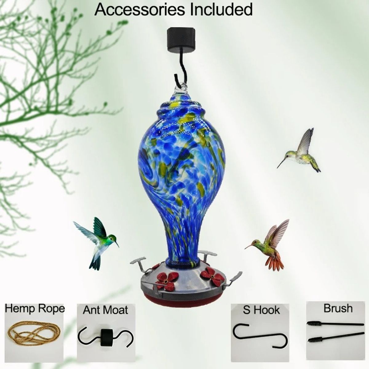 GENERICO - Comedero Para Colibríes Vidrio Soplado Exteriores1065 Ml