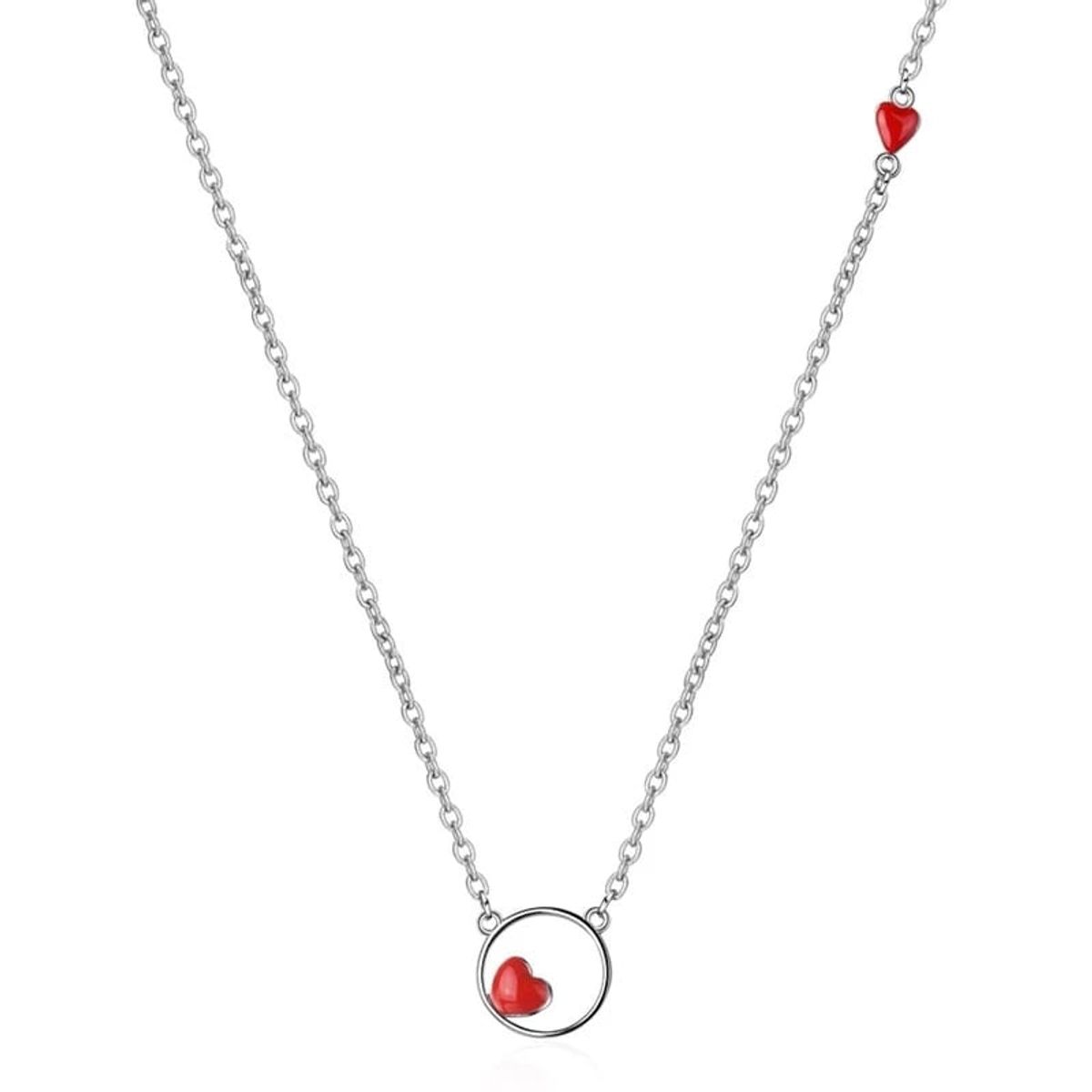 TODOJOYAS - Collar Colgante Corazon Circulo Plateado