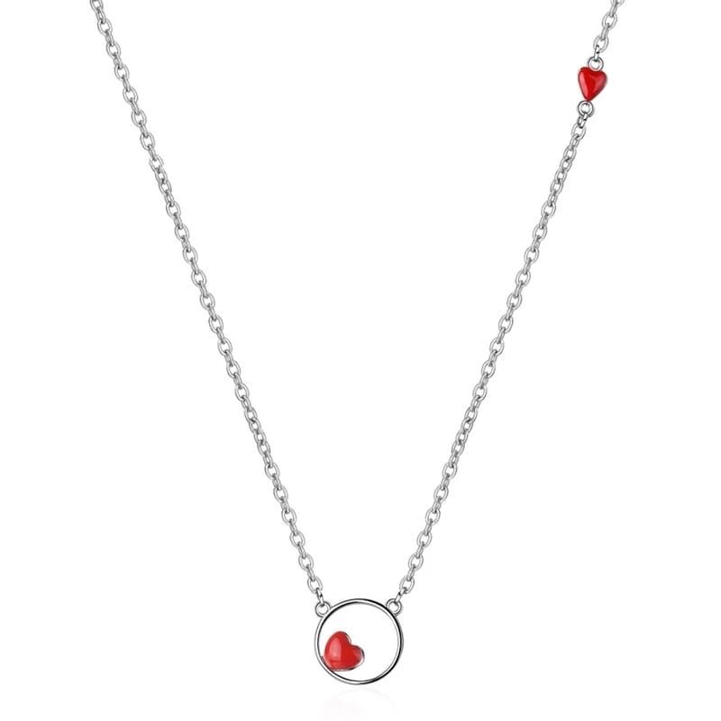 TODOJOYAS - Collar Colgante Corazon Circulo Plateado