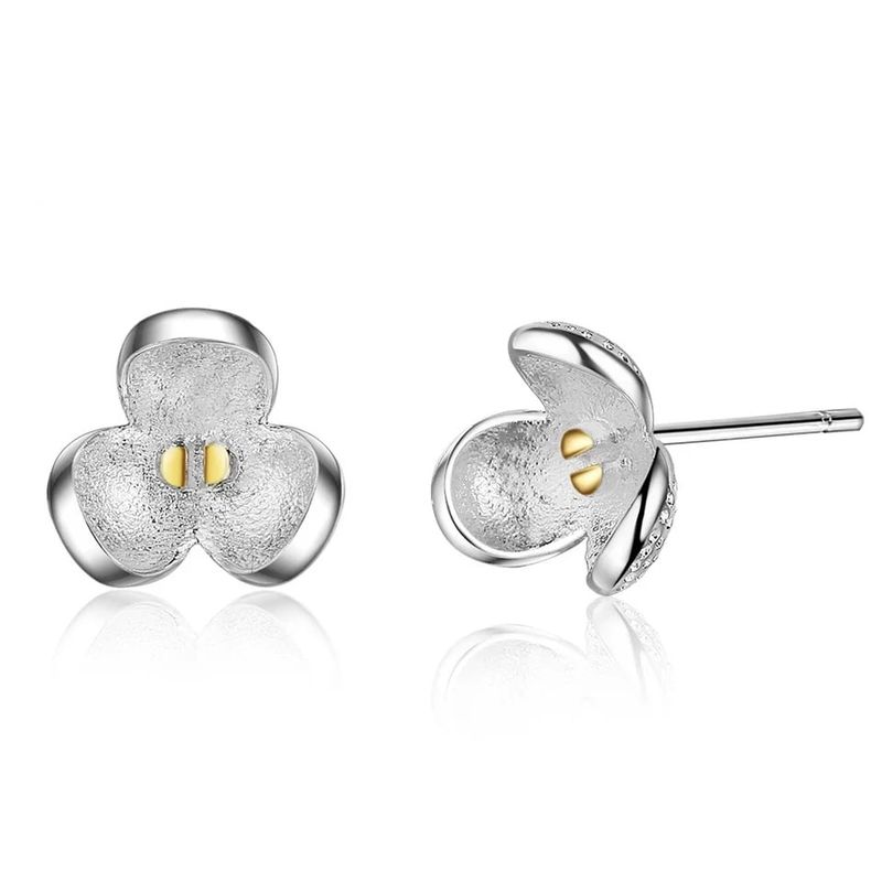 TODOJOYAS - Aros de Flor Tres Petalos Plateados