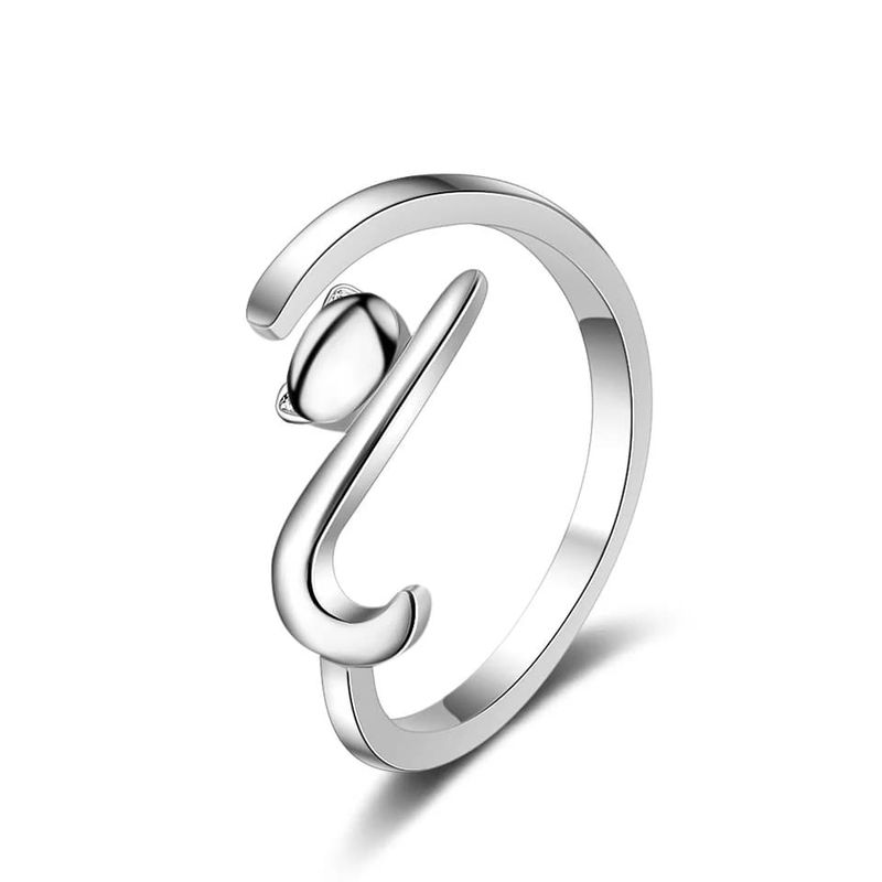 TODOJOYAS - Anillo Forma de Gato Plateado