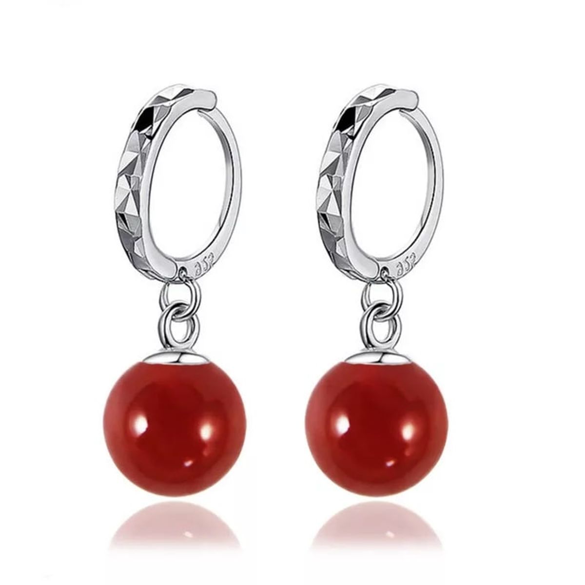 TODOJOYAS - Aros Colgante Bolitas Rojas Plateado