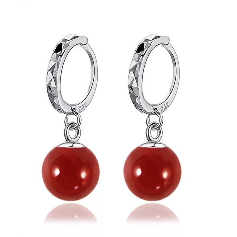 TODOJOYAS - Aros Colgante Bolitas Rojas Plateado