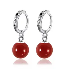 TODOJOYAS - Aros Colgante Bolitas Rojas Plateado